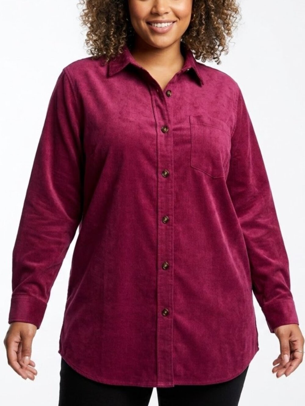 Woman Within Western Goth Burgundy Faux Suede Tunic Long Sleeve Shirt 1X 22/24